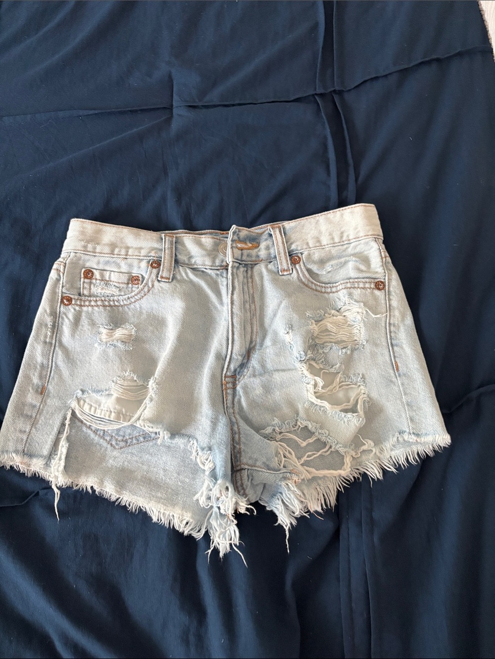 Aeropostale Light Blue Distressed Women's high rise Denim Shorts